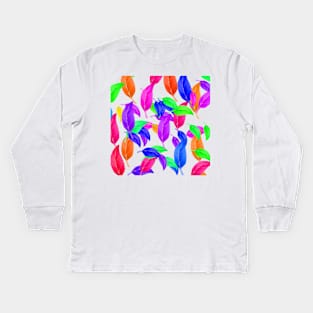 colorful rainbow leaves leaf background pattern Kids Long Sleeve T-Shirt